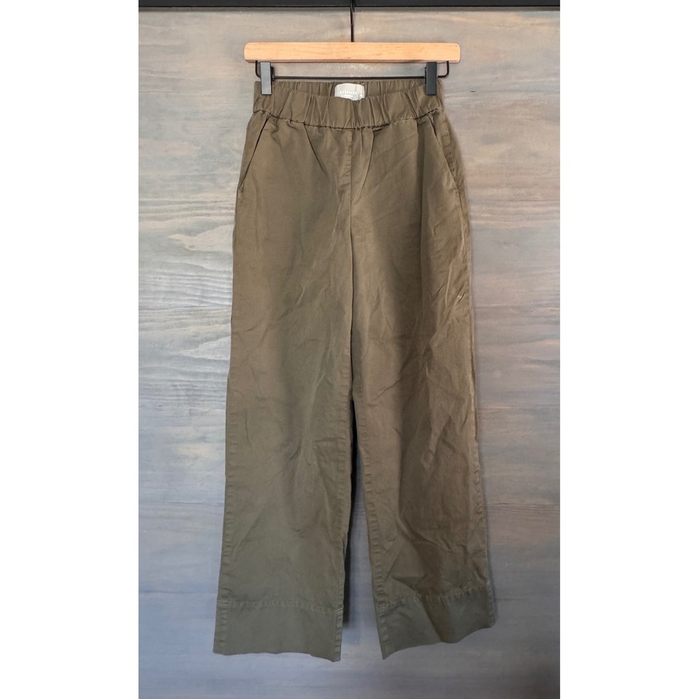 Everlane Easy Pant Olive Green Organic Cotton Wide Leg Elastic Waist XS